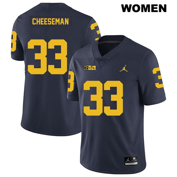 Women's NCAA Michigan Wolverines Camaron Cheeseman #33 Navy Jordan Brand Authentic Stitched Legend Football College Jersey XZ25T67TS